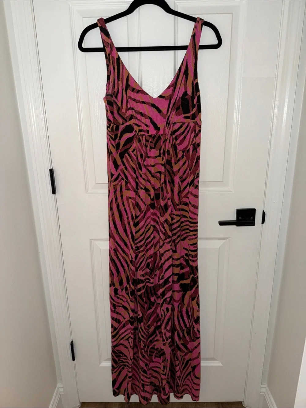 CAbi Pink and Brown Zebra-Print V-Neck Maxi Dress